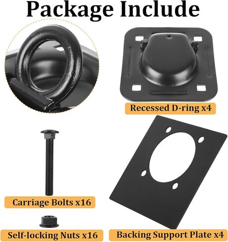 4 Pack Recessed D Ring Tie Down Anchors Heavy Duty, 6,000 lb Break Strength, Trailer Floor Tie Downs and Anchor for Trailer, Truck, Van, Cargo Management, Black in Kuwait