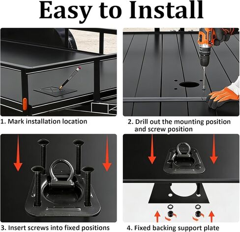 4 Pack Recessed D Ring Tie Down Anchors Heavy Duty, 6,000 lb Break Strength, Trailer Floor Tie Downs and Anchor for Trailer, Truck, Van, Cargo Management, Black in Kuwait