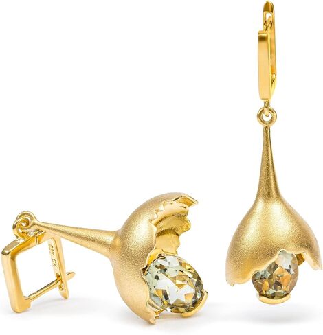 GERMAN KABIRSKI Gobl Core Sculptural Bell Earrings in 925 Sterling Silver with Natural Green Amethyst – Dangle Drop Earrings – Wearable Art Jewelry in Kuwait