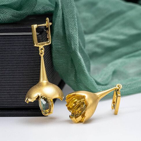 GERMAN KABIRSKI Gobl Core Sculptural Bell Earrings in 925 Sterling Silver with Natural Green Amethyst – Dangle Drop Earrings – Wearable Art Jewelry in Kuwait