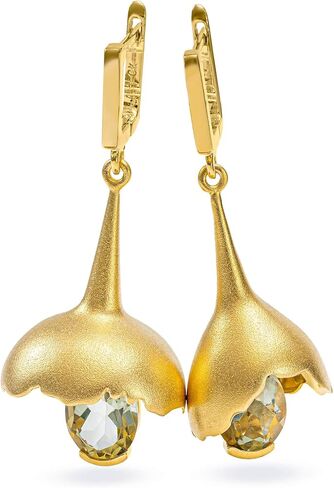 GERMAN KABIRSKI Gobl Core Sculptural Bell Earrings in 925 Sterling Silver with Natural Green Amethyst – Dangle Drop Earrings – Wearable Art Jewelry in Kuwait