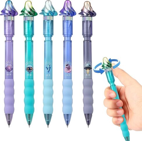 أقلام جل توربين دوارة 5 قطع، أقلام حبر سوداء لتخفيف التوتر 0.5 مم، قلم حبر جاف سريع الجفاف ذو نقطة دقيقة ناعمة، لتدوين الملاحظات اليومية واللوازم المدرسية المكتبية in Kuwait