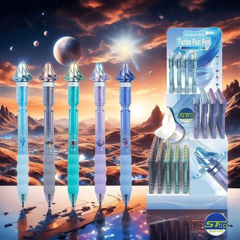 أقلام جل توربين دوارة 5 قطع، أقلام حبر سوداء لتخفيف التوتر 0.5 مم، قلم حبر جاف سريع الجفاف ذو نقطة دقيقة ناعمة، لتدوين الملاحظات اليومية واللوازم المدرسية المكتبية in Kuwait