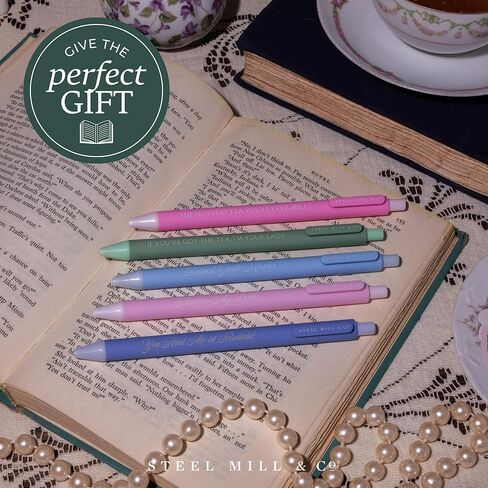 Steel Mill & Co Pastel Gel Pen Set, Cute Journaling Pens for Book Lovers, Librarians, and Romance Readers, Bookish Writing Pens (Book Club Tea Party) in Saudi Arabia