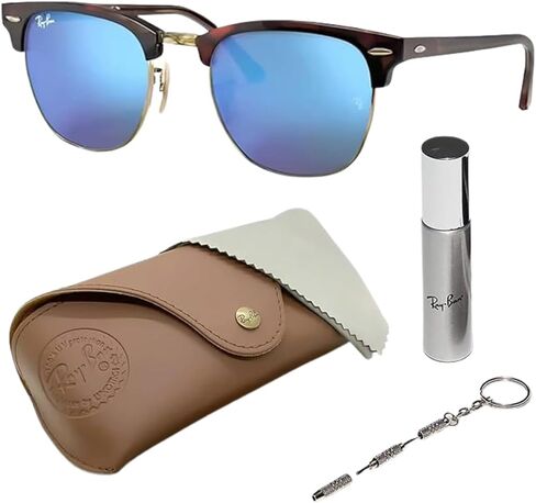 نظارات شمسية من Ray-Ban RB3016 CLUBMASTER FLASH LENSES مربعة الشكل للرجال والنساء مع مجموعة نظارات RAYBAN الرسمية in Saudi Arabia