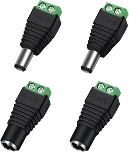 2 Male + 2 Female 12 V 2.1x5.5mm DC Power Jack Plug Adapter Barrel Connector for CCTV Security Camera LED Strip in Kuwait