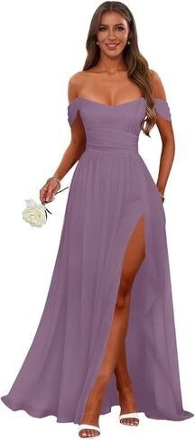 Long Chiffon Bridesmaid Dresses for Wedding Ruffle A Line Floor Length Prom Formal Evening Gown with Slit in Kuwait