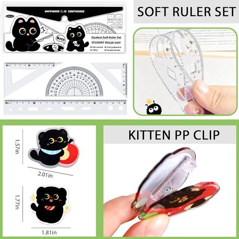 Black Cute Cat Stationery Set Cat School Supplies Including Gel Pens,Mechanical Pencils,Eraser,Notebook,Stickers etc Kawaii Birthday Christmas Gifts Classroom Rewards in Kuwait