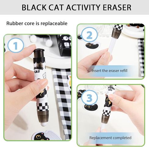 Black Cute Cat Stationery Set Cat School Supplies Including Gel Pens,Mechanical Pencils,Eraser,Notebook,Stickers etc Kawaii Birthday Christmas Gifts Classroom Rewards in Kuwait