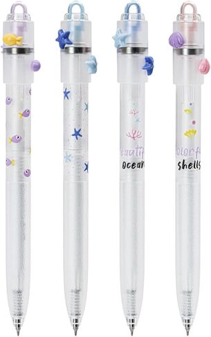 4 Pieces Fidget Spinner Pen - Rotating Gel Pens for Stress Relief, 0.5MM Black Ink, Smooth Writing, Quick Dry, Ideal for Journaling, Notes, Ocean-Themed Gift Set in Kuwait