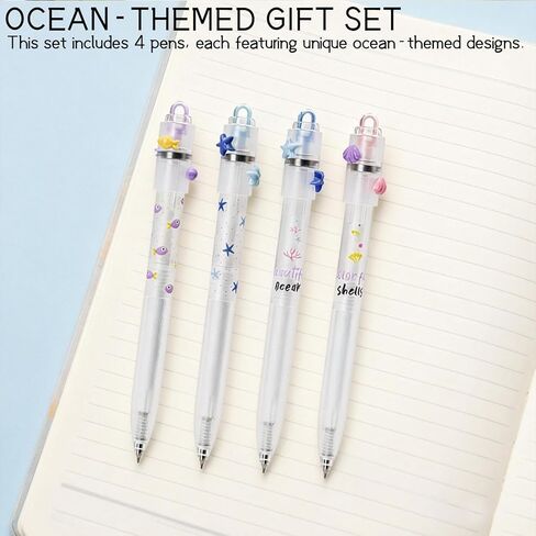 4 Pieces Fidget Spinner Pen - Rotating Gel Pens for Stress Relief, 0.5MM Black Ink, Smooth Writing, Quick Dry, Ideal for Journaling, Notes, Ocean-Themed Gift Set in Kuwait