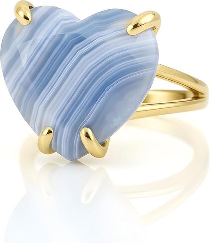 خاتم قلب من العقيق الأزرق من الدانتيل - سوليتير من الذهب عيار 14 قيراط - مجوهرات من الأحجار الكريمة شبه الكريمة للنساء in Kuwait