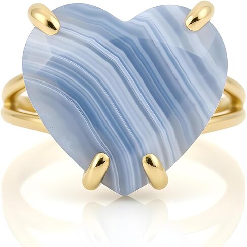 خاتم قلب من العقيق الأزرق من الدانتيل - سوليتير من الذهب عيار 14 قيراط - مجوهرات من الأحجار الكريمة شبه الكريمة للنساء in Kuwait