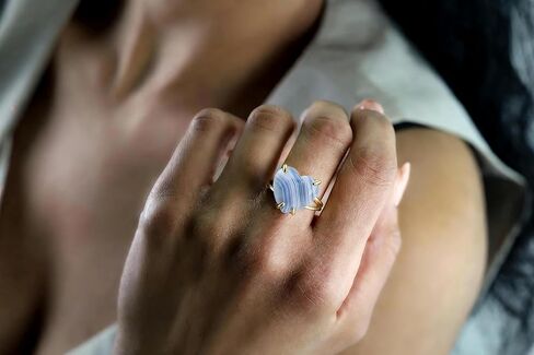 خاتم قلب من العقيق الأزرق من الدانتيل - سوليتير من الذهب عيار 14 قيراط - مجوهرات من الأحجار الكريمة شبه الكريمة للنساء in Kuwait