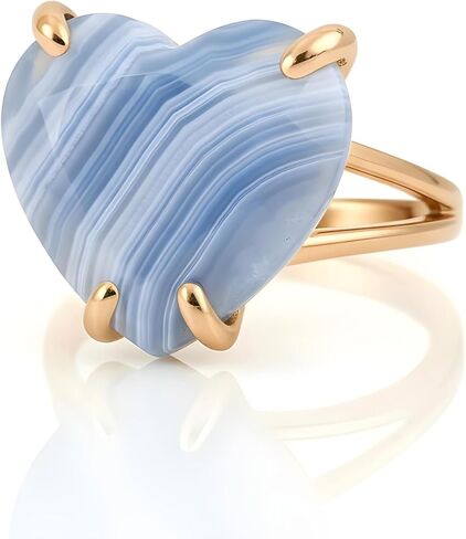خاتم قلب من العقيق الأزرق من الدانتيل - سوليتير من الذهب عيار 14 قيراط - مجوهرات من الأحجار الكريمة شبه الكريمة للنساء in Kuwait