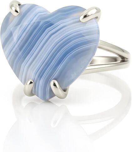 خاتم قلب من العقيق الأزرق من الدانتيل - سوليتير من الذهب عيار 14 قيراط - مجوهرات من الأحجار الكريمة شبه الكريمة للنساء in Kuwait