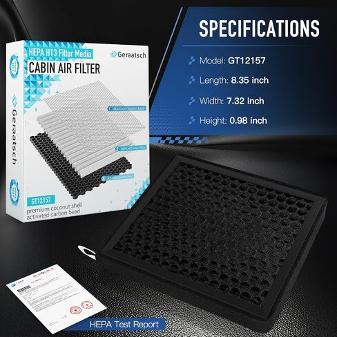 HEPA Cabin Air Filter with Activated Carbon Bean,Tested 99.95% Filtration, Zero deformation,CF12157 for Camry,Corolla,Avalon,Prius, Highlander,Sienna,Venza;Lexus NX,ES,TX;Mazda CX9 in Saudi Arabia