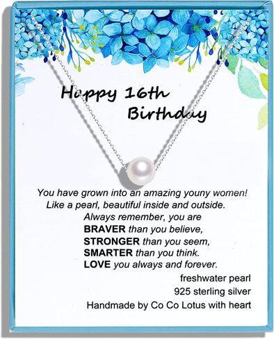 16 هدية رائعة للفتيات، قلادة لؤلؤ واحدة مصنوعة من لؤلؤ المياه العذبة المزروعة 6 مم وسلسلة كابل قابلة للتعديل من الفضة الإسترلينية، هدايا للفتيات المراهقات in Kuwait