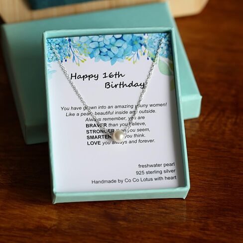 16 هدية رائعة للفتيات، قلادة لؤلؤ واحدة مصنوعة من لؤلؤ المياه العذبة المزروعة 6 مم وسلسلة كابل قابلة للتعديل من الفضة الإسترلينية، هدايا للفتيات المراهقات in Kuwait