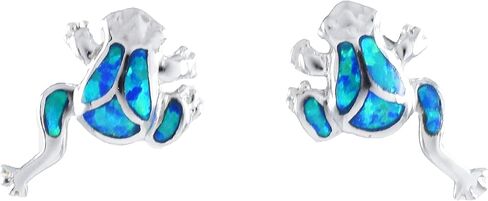 Unique Hawaiian Blue Opal Frog Earring, Sterling Silver Blue Opal Frog Stud Earring, E4143A in Saudi Arabia