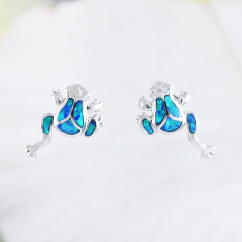 Unique Hawaiian Blue Opal Frog Earring, Sterling Silver Blue Opal Frog Stud Earring, E4143A in Saudi Arabia