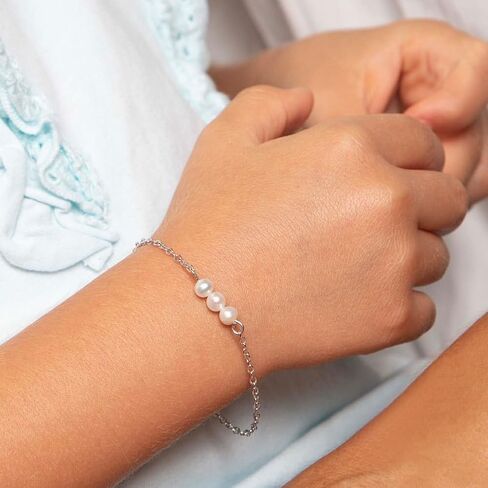 925 Sterling Silver Freshwater Cultured Pearl Adjustable Bracelet For Baby Girls To Teens - Adorable Stranded Bracelets For Girls - Special Religious Communion Jewelry Gifts For Little Girls in Saudi Arabia