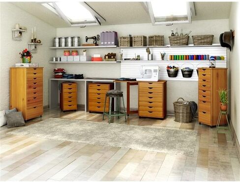 عربة أدوات من الخشب الصلب من بيمبرلي رو، 8 أدراج قابلة للإزالة، لمسة نهائية من الصنوبر المتوسط، خشب الصنوبر الصلب المزروع في المزرعة، الطول 15.35 بوصة × العرض 13.25 بوصة × الارتفاع 40.28 بوصة، عجلات متحركة ناعمة، تخزين مدمج للمنزل أو المكتب in Kuwait