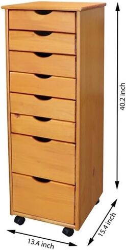 عربة أدوات من الخشب الصلب من بيمبرلي رو، 8 أدراج قابلة للإزالة، لمسة نهائية من الصنوبر المتوسط، خشب الصنوبر الصلب المزروع في المزرعة، الطول 15.35 بوصة × العرض 13.25 بوصة × الارتفاع 40.28 بوصة، عجلات متحركة ناعمة، تخزين مدمج للمنزل أو المكتب in Kuwait