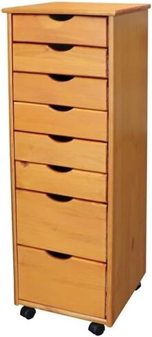 عربة أدوات من الخشب الصلب من بيمبرلي رو، 8 أدراج قابلة للإزالة، لمسة نهائية من الصنوبر المتوسط، خشب الصنوبر الصلب المزروع في المزرعة، الطول 15.35 بوصة × العرض 13.25 بوصة × الارتفاع 40.28 بوصة، عجلات متحركة ناعمة، تخزين مدمج للمنزل أو المكتب in Kuwait