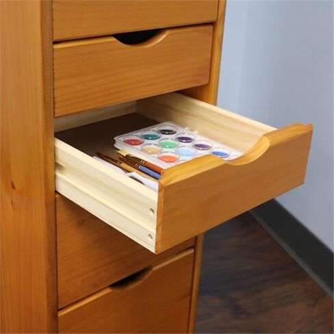 عربة أدوات من الخشب الصلب من بيمبرلي رو، 8 أدراج قابلة للإزالة، لمسة نهائية من الصنوبر المتوسط، خشب الصنوبر الصلب المزروع في المزرعة، الطول 15.35 بوصة × العرض 13.25 بوصة × الارتفاع 40.28 بوصة، عجلات متحركة ناعمة، تخزين مدمج للمنزل أو المكتب in Kuwait