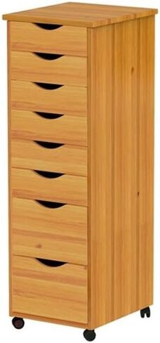 عربة أدوات من الخشب الصلب من بيمبرلي رو، 8 أدراج قابلة للإزالة، لمسة نهائية من الصنوبر المتوسط، خشب الصنوبر الصلب المزروع في المزرعة، الطول 15.35 بوصة × العرض 13.25 بوصة × الارتفاع 40.28 بوصة، عجلات متحركة ناعمة، تخزين مدمج للمنزل أو المكتب in Kuwait