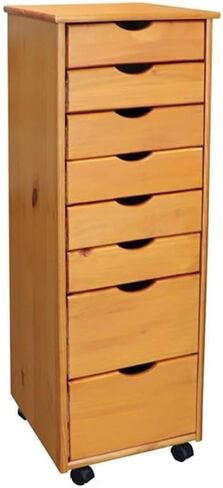 عربة أدوات من الخشب الصلب من بيمبرلي رو، 8 أدراج قابلة للإزالة، لمسة نهائية من الصنوبر المتوسط، خشب الصنوبر الصلب المزروع في المزرعة، الطول 15.35 بوصة × العرض 13.25 بوصة × الارتفاع 40.28 بوصة، عجلات متحركة ناعمة، تخزين مدمج للمنزل أو المكتب in Kuwait