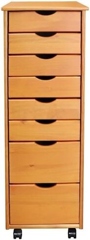 عربة أدوات من الخشب الصلب من بيمبرلي رو، 8 أدراج قابلة للإزالة، لمسة نهائية من الصنوبر المتوسط، خشب الصنوبر الصلب المزروع في المزرعة، الطول 15.35 بوصة × العرض 13.25 بوصة × الارتفاع 40.28 بوصة، عجلات متحركة ناعمة، تخزين مدمج للمنزل أو المكتب in Kuwait