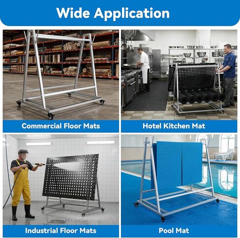 AIWFL Floor Mat Wash Rack and Mat Transporter, Floor Mat Cart with Wheels 42" L x 28" W x 40" H, Galvanized Steel Floor Mats Storage Rack for Kitchen, Industrial, Pool, Drainage and Commercial Mats in Kuwait