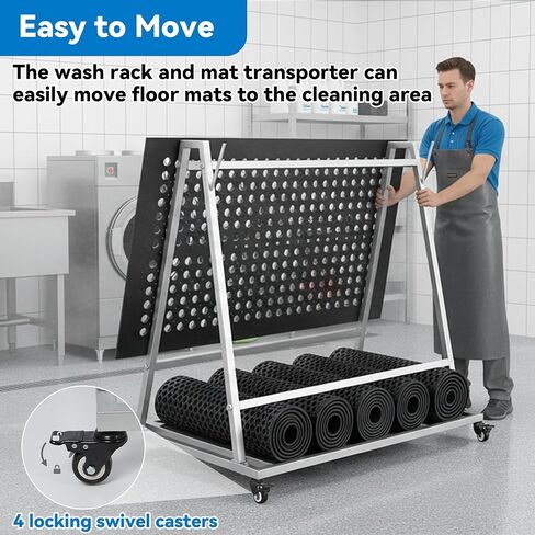 AIWFL Floor Mat Wash Rack and Mat Transporter, Floor Mat Cart with Wheels 42" L x 28" W x 40" H, Galvanized Steel Floor Mats Storage Rack for Kitchen, Industrial, Pool, Drainage and Commercial Mats in Kuwait