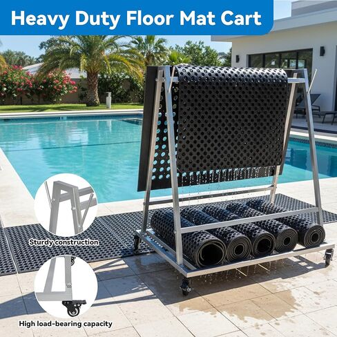 AIWFL Floor Mat Wash Rack and Mat Transporter, Floor Mat Cart with Wheels 42" L x 28" W x 40" H, Galvanized Steel Floor Mats Storage Rack for Kitchen, Industrial, Pool, Drainage and Commercial Mats in Kuwait