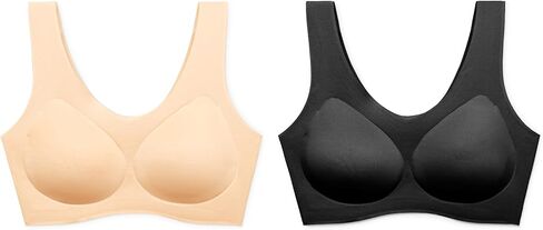Wireless Jelly Bras for Women 2 Pack Seamless Soft Comfortable Push Up Full Coverage Pullover Sleep Tshirt Bralette in Saudi Arabia