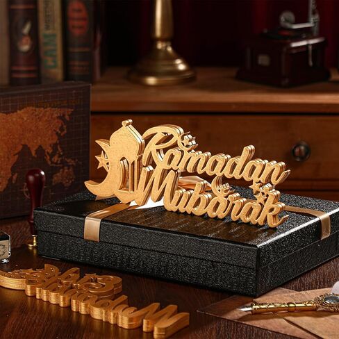 قطعتان من لافتة رمضان مبارك الخشبية لعيد مبارك قطعة طاولة خشبية مركزية لديكور سطح الطاولة الخشبية لشهر رمضان ونجمة القمر الإسلامية وعلامة حروف المسجد الإسلامي وديكورات رمضان للمنزل وهدايا الله للمسلمين (ساطعة) in Kuwait