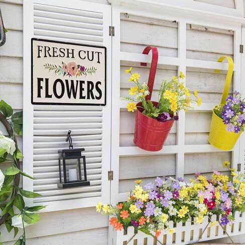 ديكور جداري على شكل زهور مقطوعة حديثًا، مقاس 15.7 × 11.8 بوصة، فن جداري من الزهور المعدنية، سوق الزهور في الهواء الطلق، سياج حديقة، فناء، ديكورات الشرفة للمنزل in Kuwait