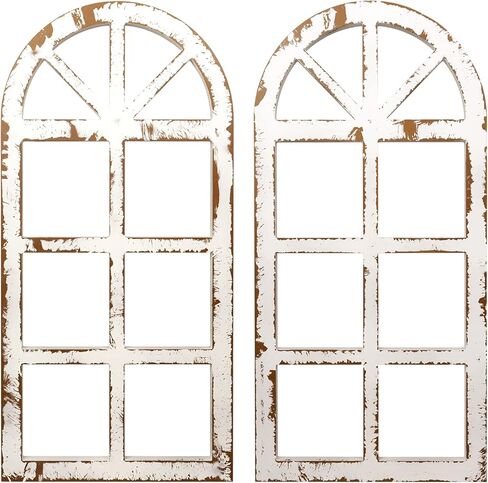 Toppay 2-Pack Distressed Arched Cathedral Window Frame Wall Decor, Antique White, 32 inchx16 inch in Saudi Arabia
