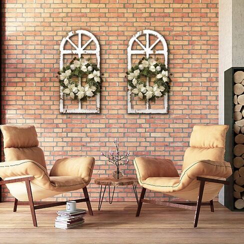Toppay 2-Pack Distressed Arched Cathedral Window Frame Wall Decor, Antique White, 32 inchx16 inch in Saudi Arabia