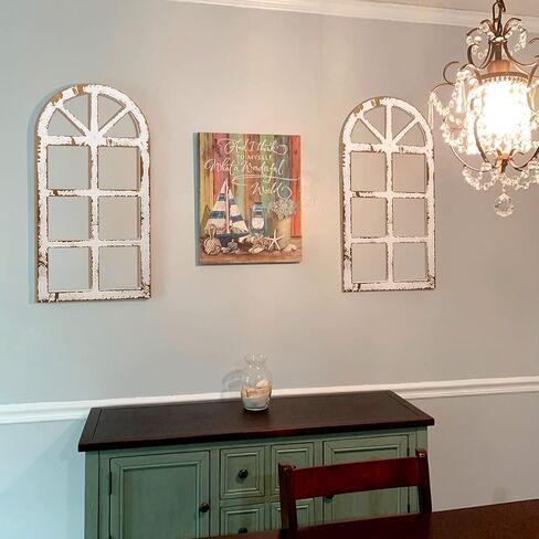 Toppay 2-Pack Distressed Arched Cathedral Window Frame Wall Decor, Antique White, 32 inchx16 inch in Saudi Arabia