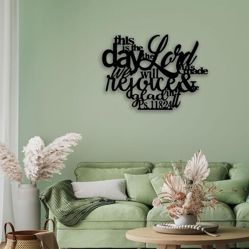 OPTYBVFD Psalm 118 24 Metal Wall Decor - Christianity Inspirational Scripture Room Decor Wall Art Home Decor for Living Room, Bedroom, Dining Room, Bathroom, Office (Black) in Kuwait