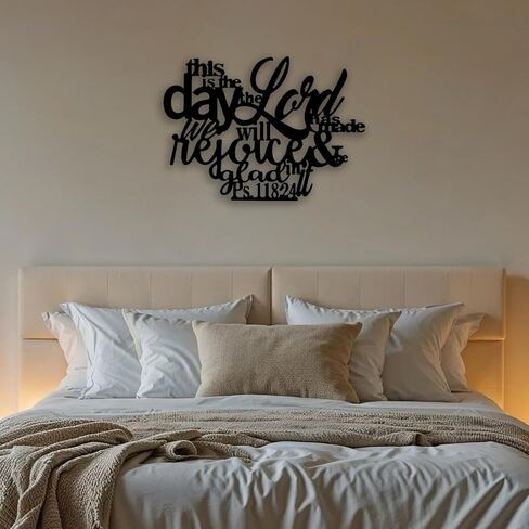 OPTYBVFD Psalm 118 24 Metal Wall Decor - Christianity Inspirational Scripture Room Decor Wall Art Home Decor for Living Room, Bedroom, Dining Room, Bathroom, Office (Black) in Kuwait