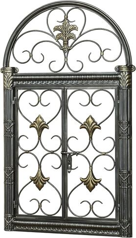Touch of Class Traditional Arched Jameson Metal Wall Grille | Scroll & Fleur Design | Black with Silver Wash & Gold Accents | 23.5x38 Swirling Decorative Wall Art Sculpture in Saudi Arabia