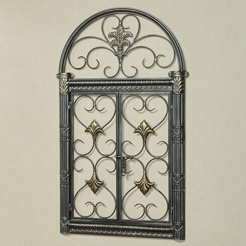 Touch of Class Traditional Arched Jameson Metal Wall Grille | Scroll & Fleur Design | Black with Silver Wash & Gold Accents | 23.5x38 Swirling Decorative Wall Art Sculpture in Saudi Arabia