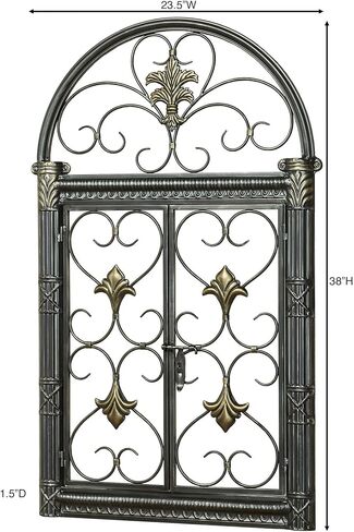 Touch of Class Traditional Arched Jameson Metal Wall Grille | Scroll & Fleur Design | Black with Silver Wash & Gold Accents | 23.5x38 Swirling Decorative Wall Art Sculpture in Saudi Arabia