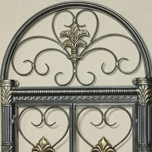 Touch of Class Traditional Arched Jameson Metal Wall Grille | Scroll & Fleur Design | Black with Silver Wash & Gold Accents | 23.5x38 Swirling Decorative Wall Art Sculpture in Saudi Arabia