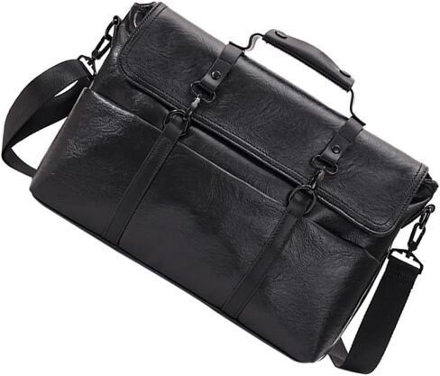POPETPOP Business Laptop Briefcase Crossbody Bag for Men 14-inch Pu Leather Shoulder Bag Portable Business Handbag Travel Portfolio in Black in Saudi Arabia