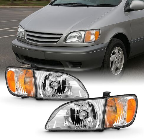 AKKON - Fit 2001 2002 2003 Toyota Sienna 01-03 Headlights Headlamp & Corner Lights Chrome Housing OE Style Driver - Passenger Direct Replacement in Saudi Arabia
